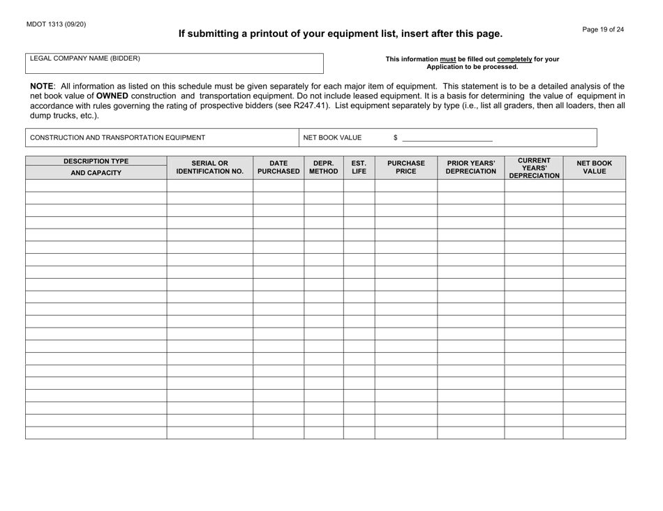 Form 1313 Construction Prequalification Application - Michigan, Page 19