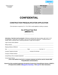 Form 1313 Construction Prequalification Application - Michigan