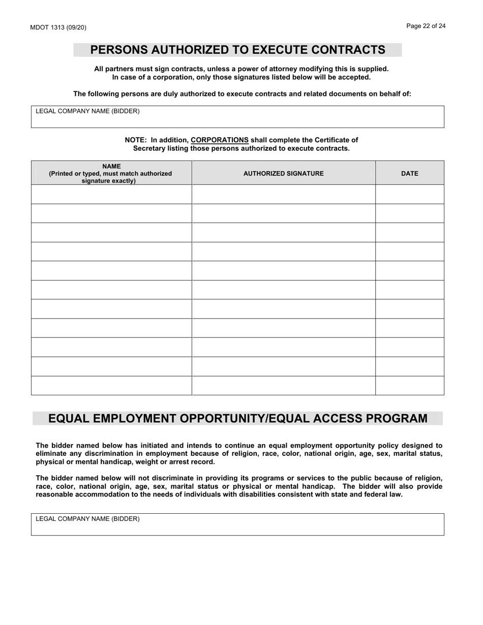 Form 1313 Construction Prequalification Application - Michigan, Page 22