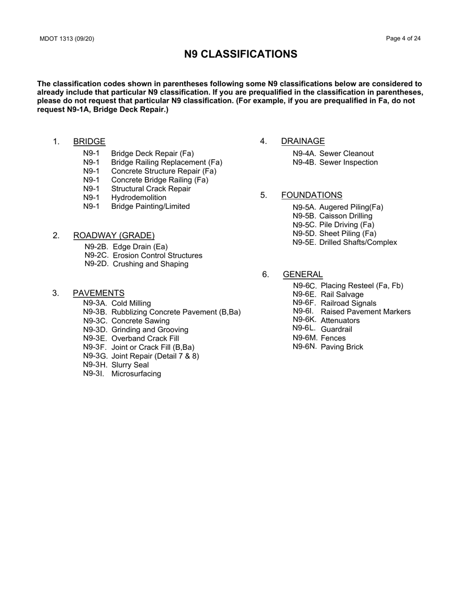 Form 1313 Construction Prequalification Application - Michigan, Page 4