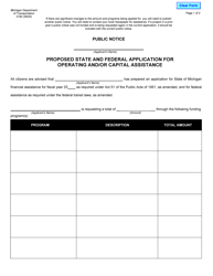 Form 3190 &quot;Proposed State and Federal Application for Operating and/or Capital Assistance&quot; - Michigan