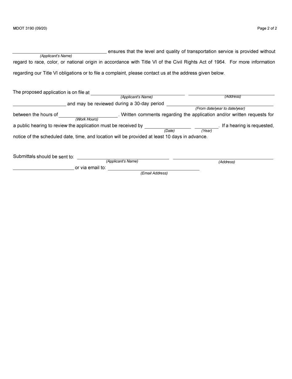 Form 3190 Proposed State and Federal Application for Operating and / or Capital Assistance - Michigan, Page 2