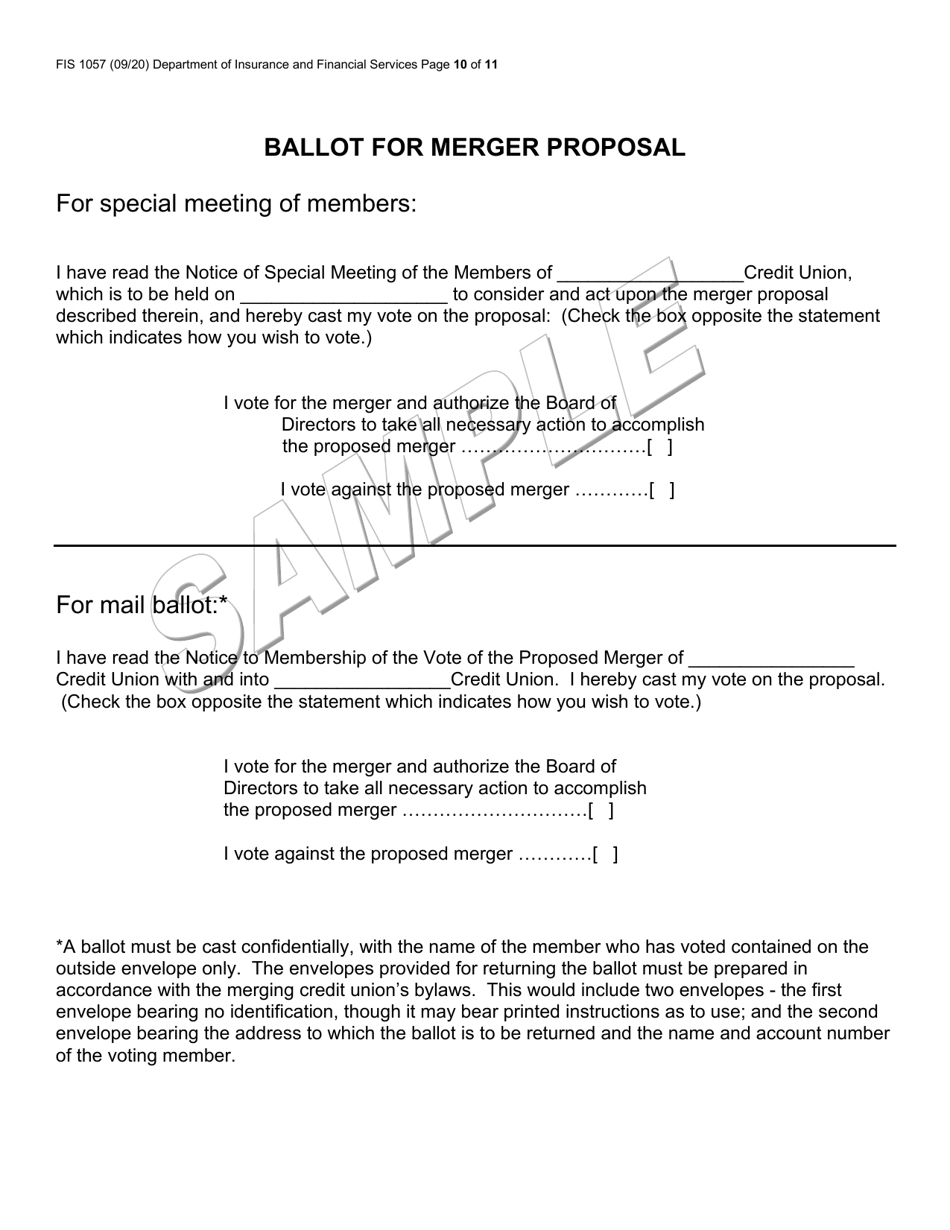 Form FIS1057 Application for Permission to Merge a Credit Union With Another Credit Union - Michigan, Page 10