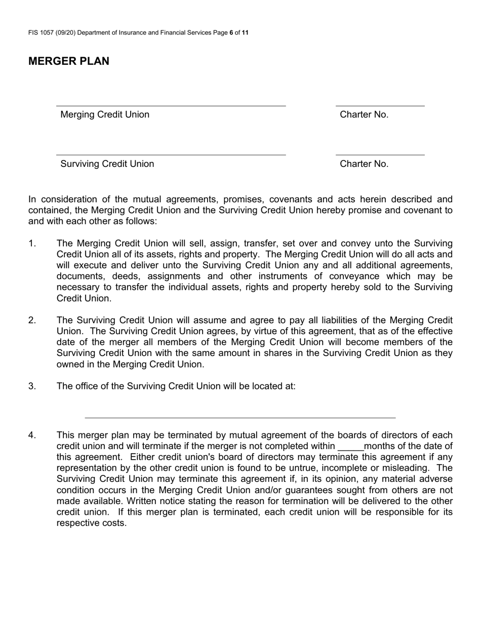 Form FIS1057 Application for Permission to Merge a Credit Union With Another Credit Union - Michigan, Page 6