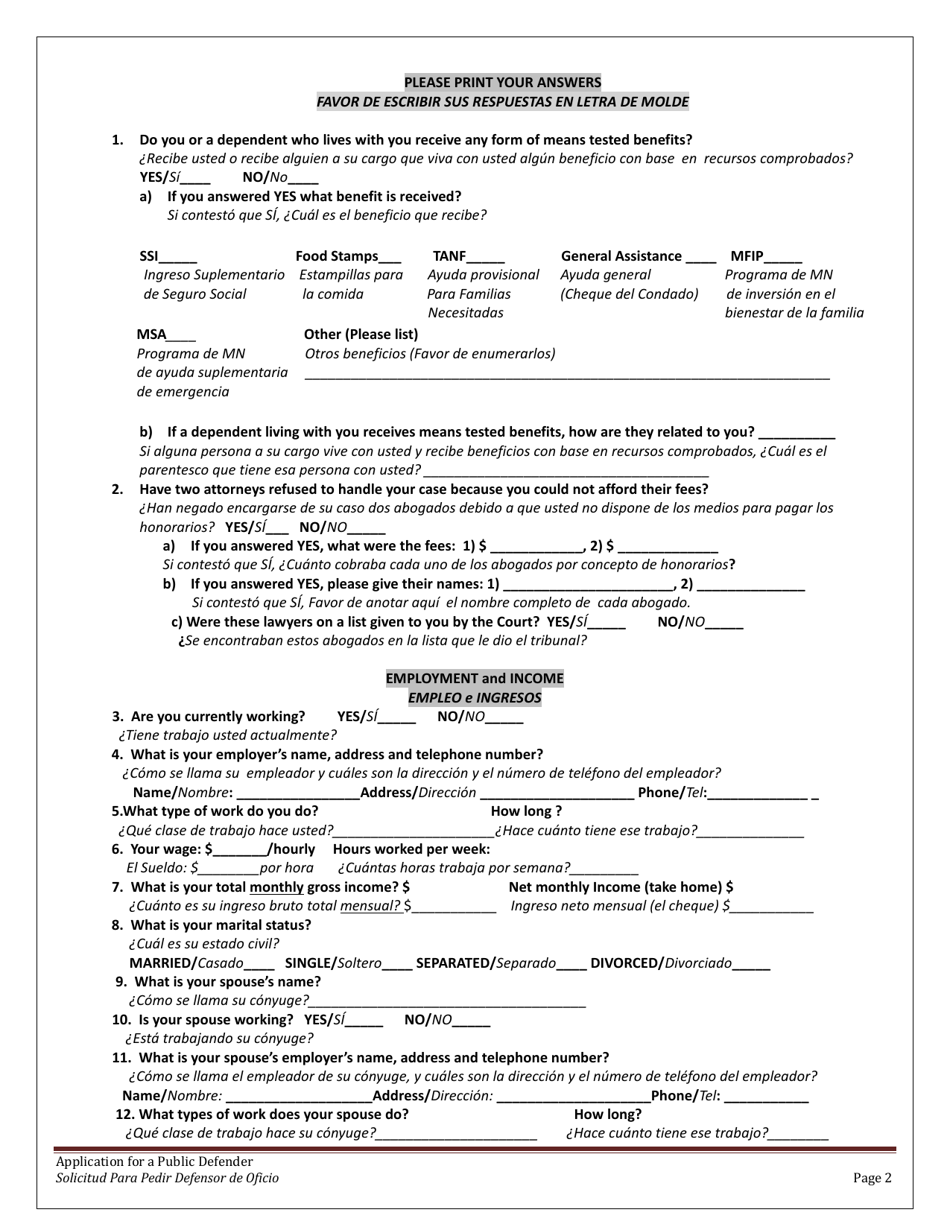 Minnesota Application For A Public Defender - Fill Out, Sign Online And ...