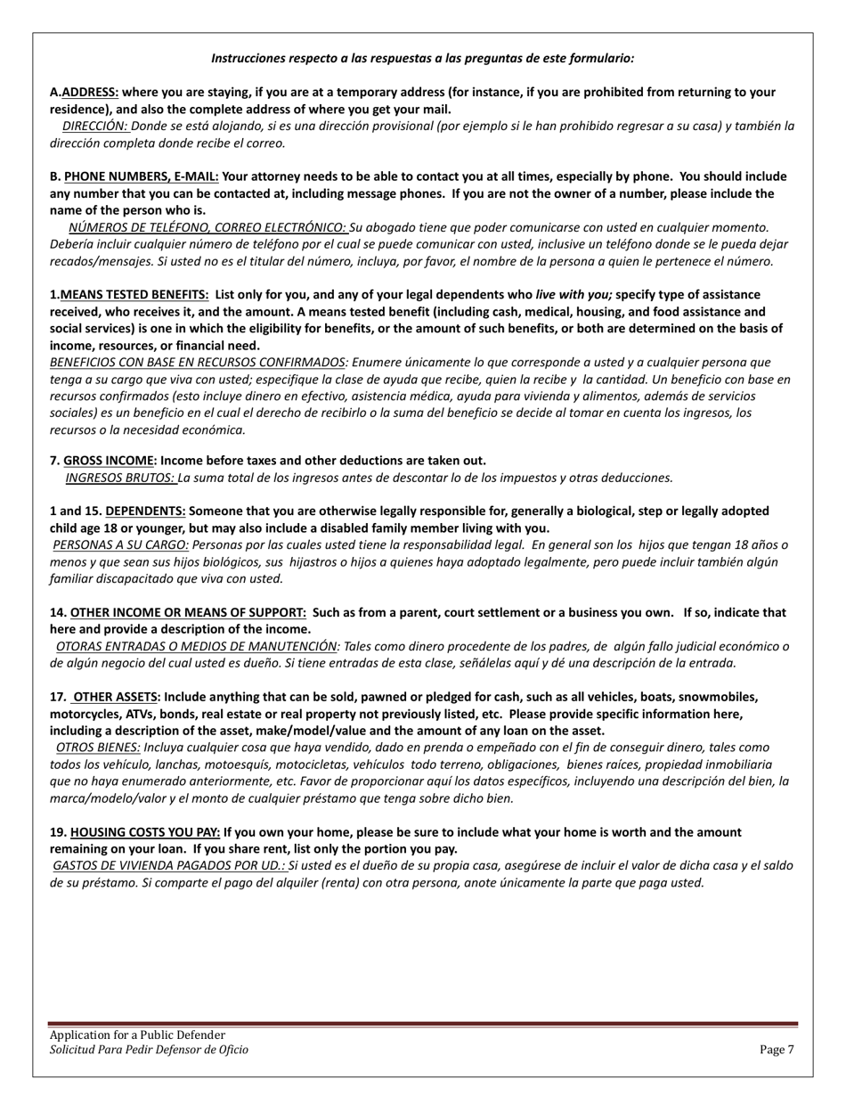 Application for a Public Defender - Minnesota (English / Spanish), Page 7