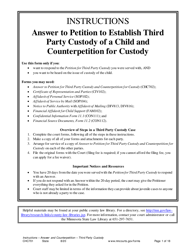 Document preview: Instructions for Form CHC702 Answer to Third Party Custody Petition and Counterpetition for Custody - Minnesota