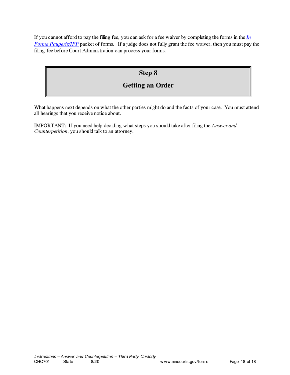 Instructions for Form CHC702 Answer to Third Party Custody Petition and Counterpetition for Custody - Minnesota, Page 18