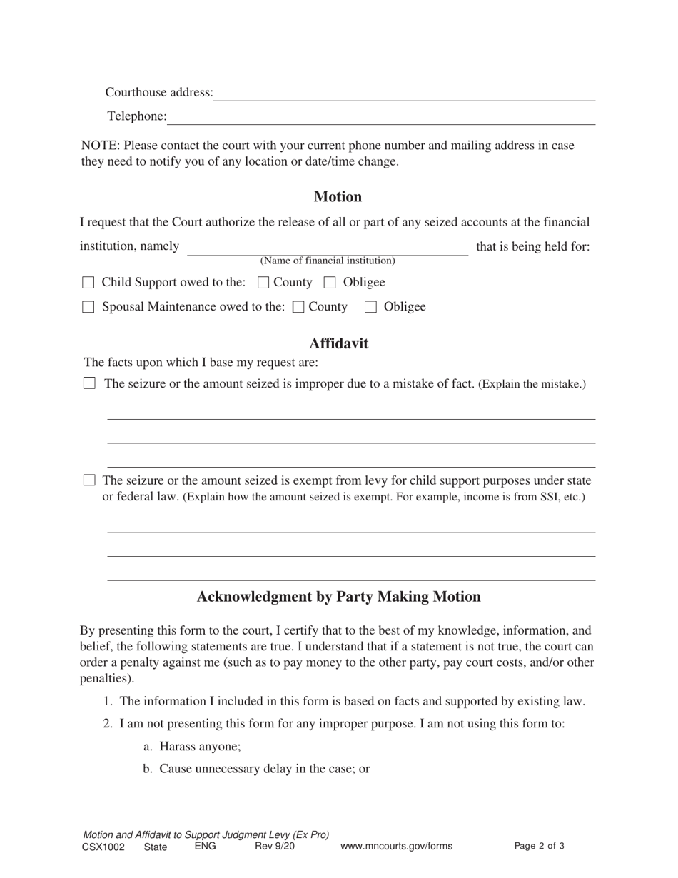 Form CSX1002 Download Printable PDF or Fill Online Notice of Motion ...