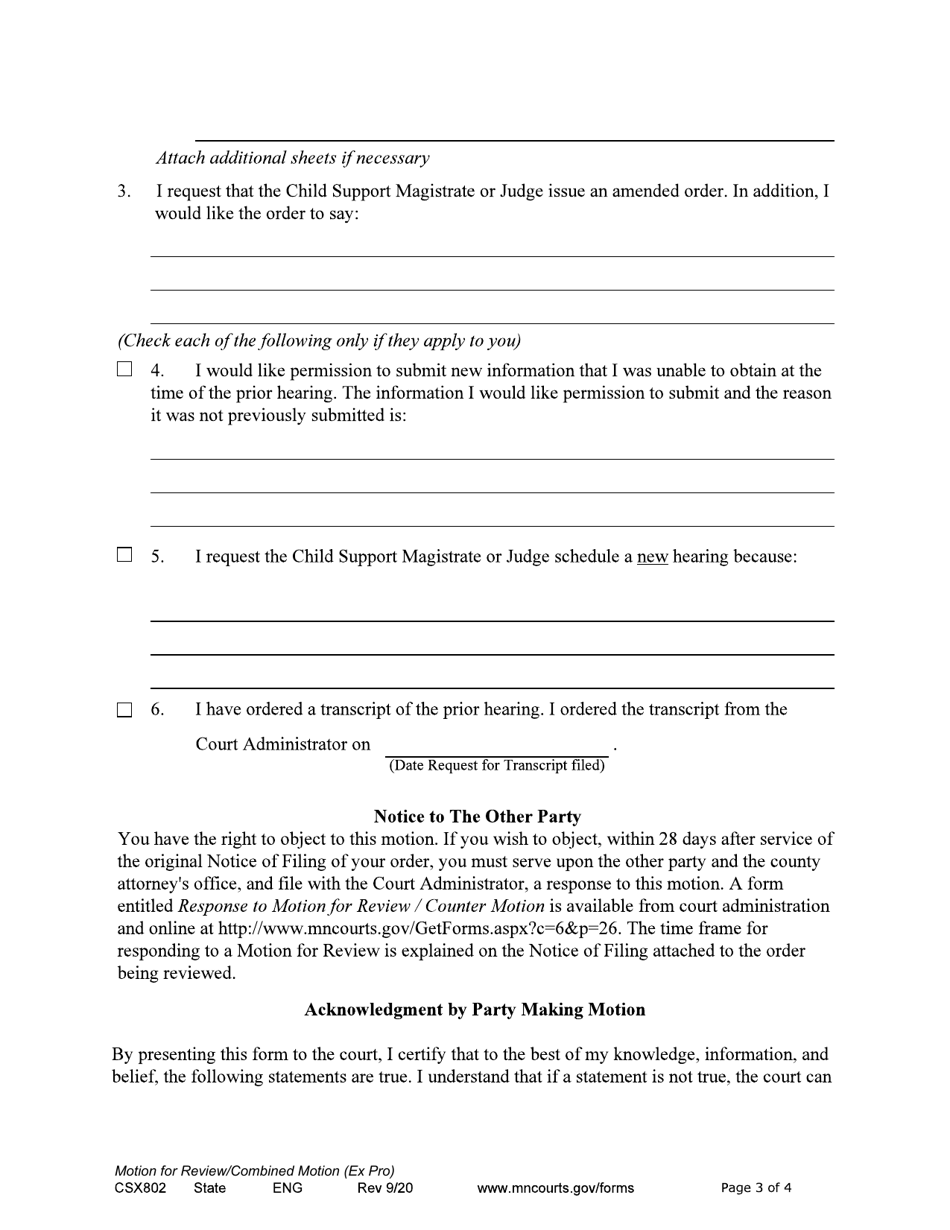 Form CSX802 Motion for Review - Minnesota, Page 3
