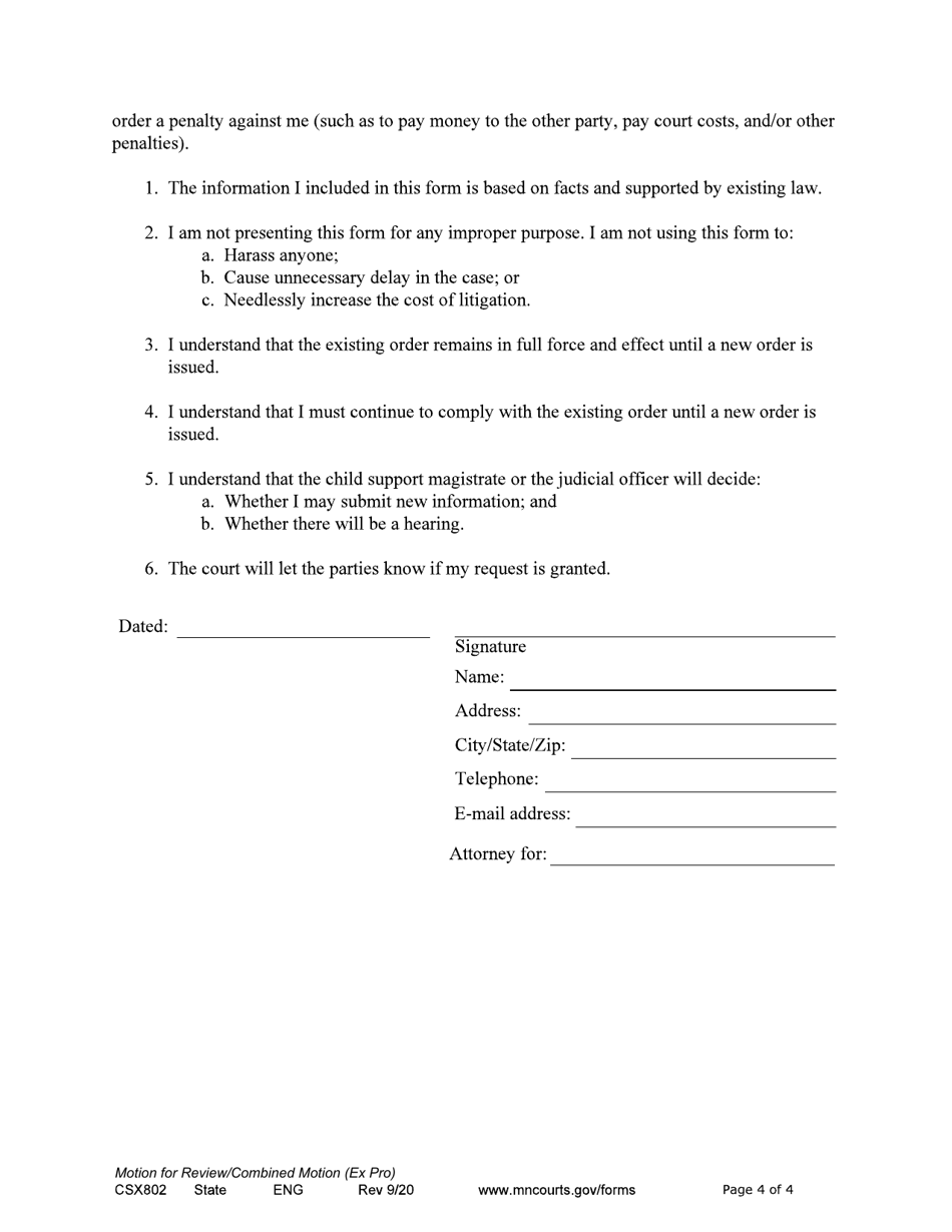 Form CSX802 Motion for Review - Minnesota, Page 4