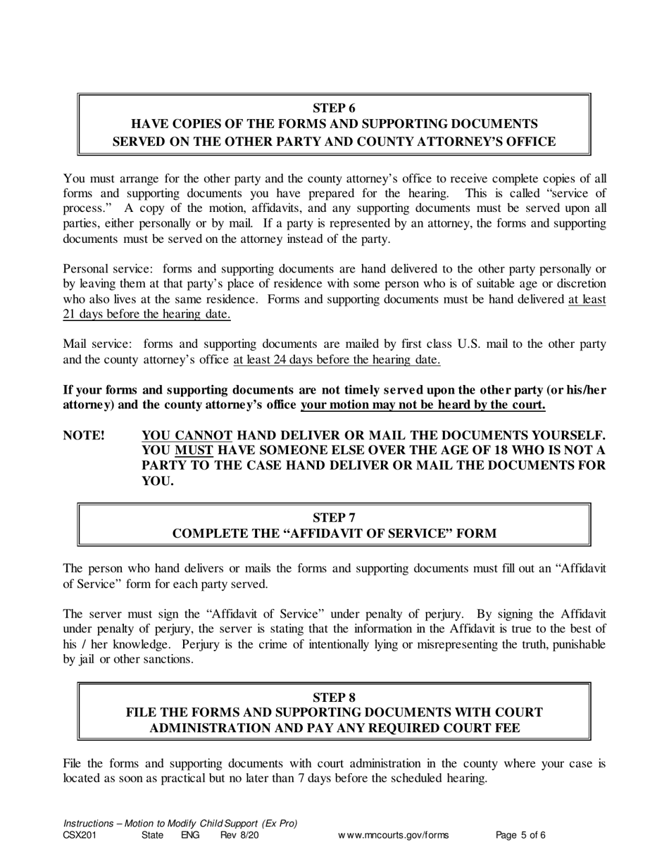 Instructions for Form CSX202 Notice of Motion and Motion to Modify Child Support - Minnesota, Page 5