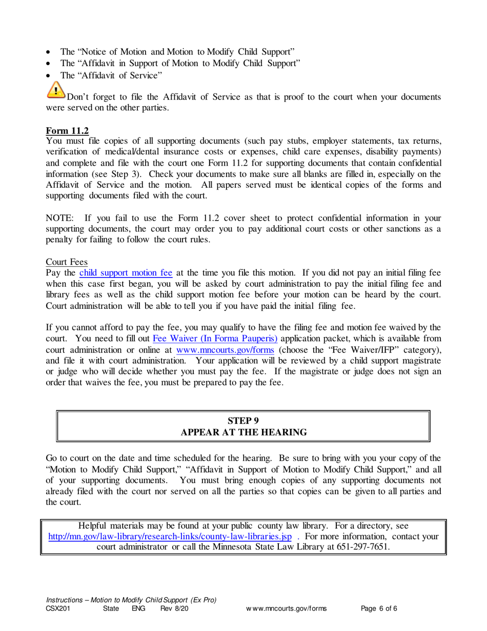 Instructions for Form CSX202 Notice of Motion and Motion to Modify Child Support - Minnesota, Page 6