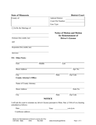 Document preview: Form CSX1202 Notice of Motion and Motion for Reinstatement of Driver's License - Minnesota
