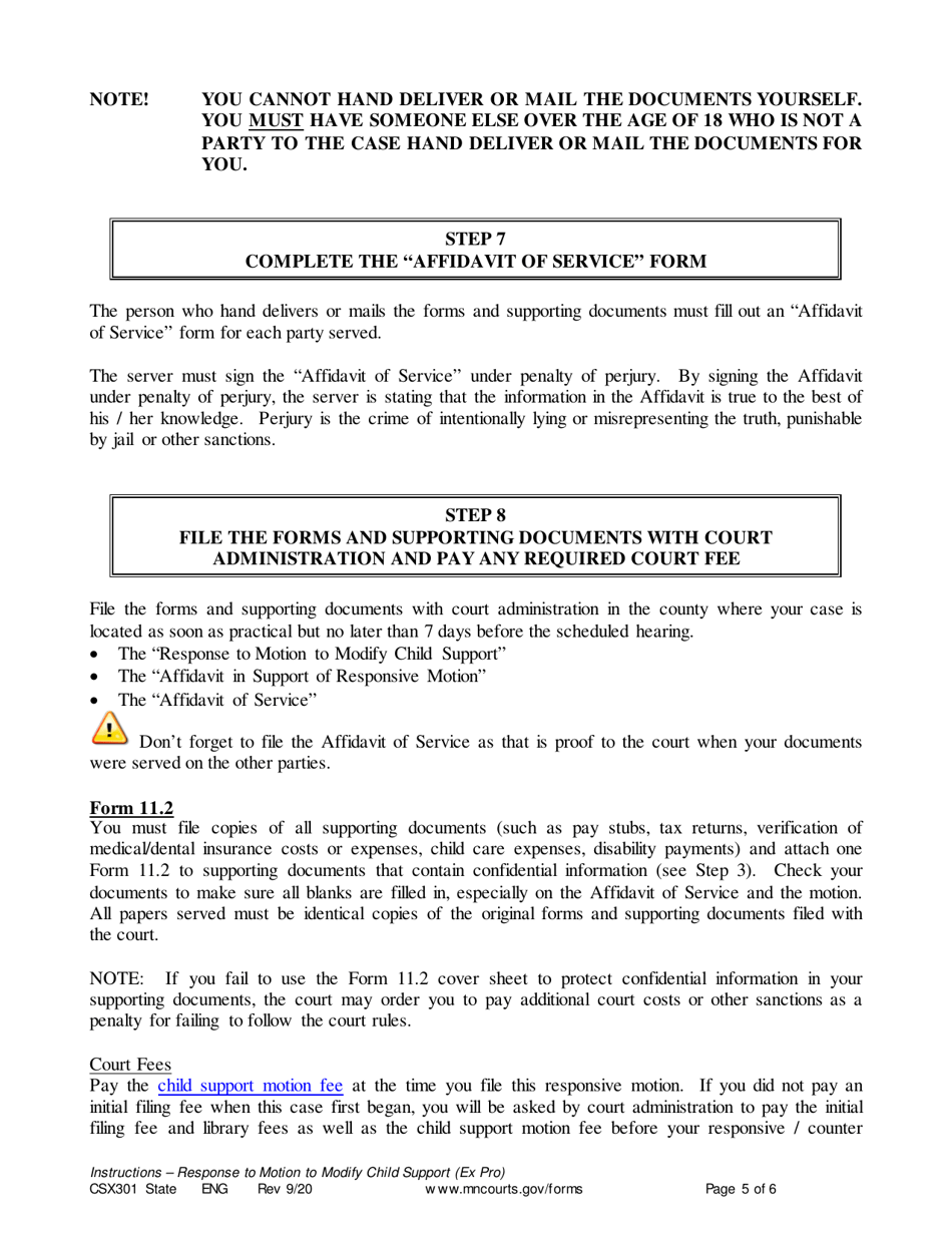 Instructions for Form CSX302 Response to Motion to Modify Support - Minnesota, Page 5