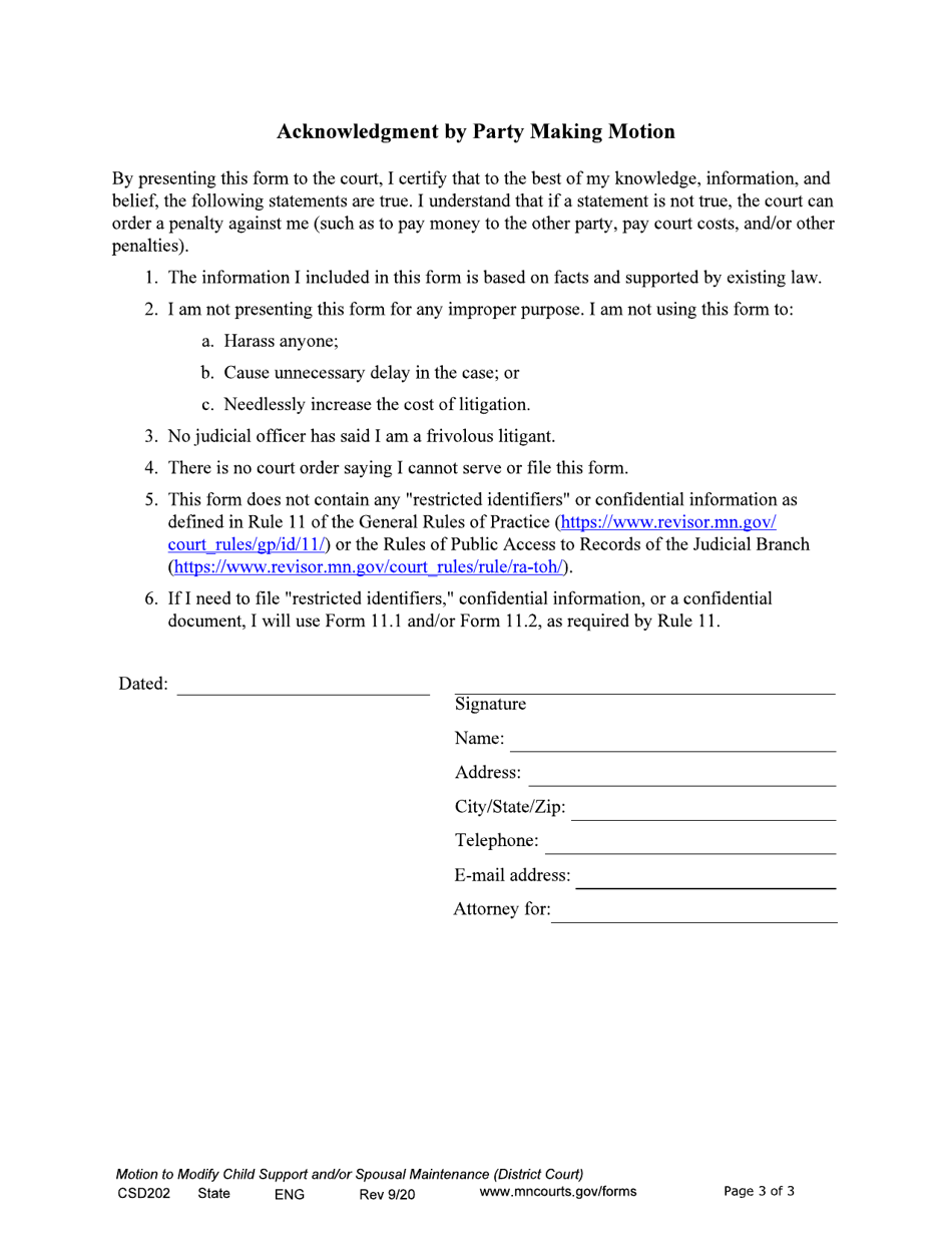 Form CSD202 Download Fillable PDF or Fill Online Notice of Motion and