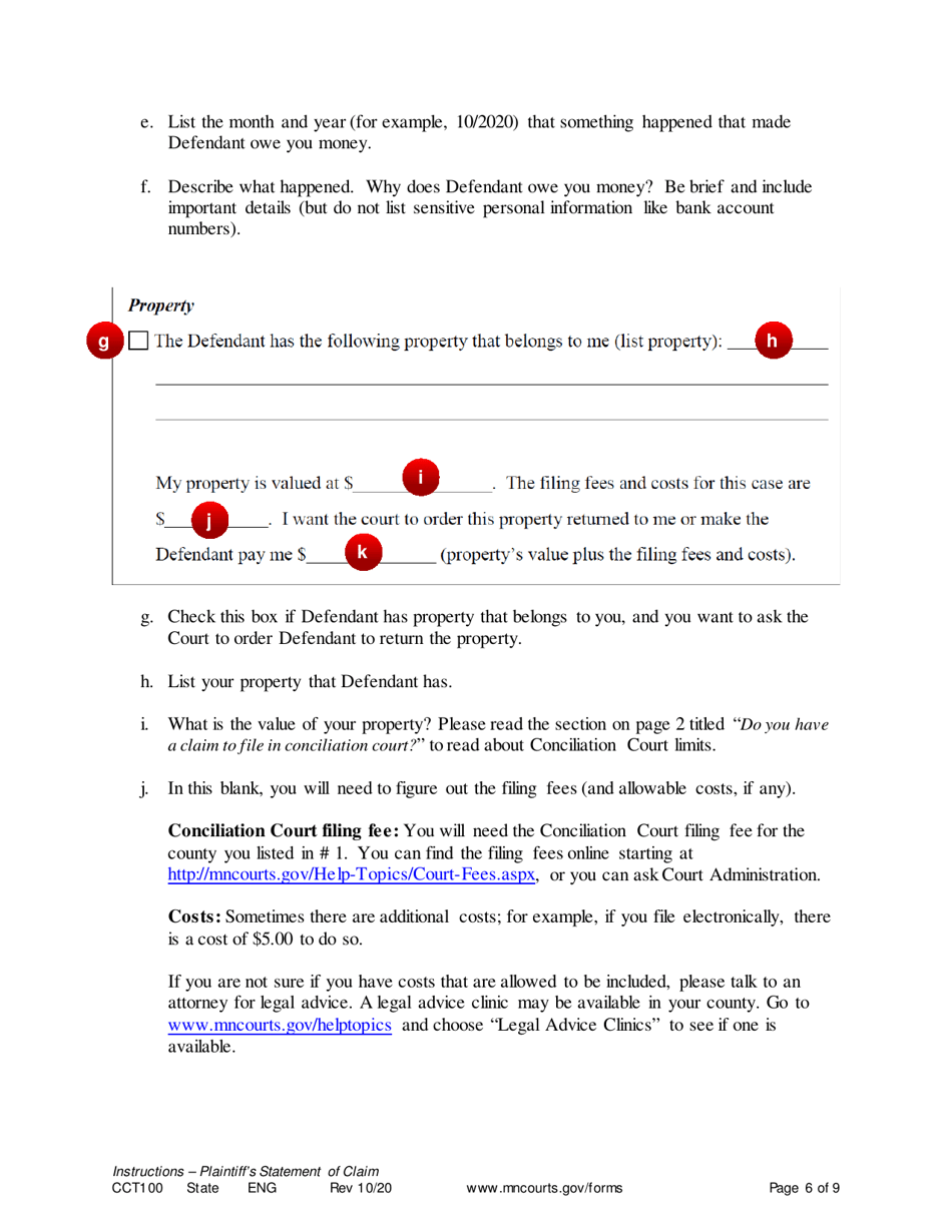 Instructions for Form CCT102 Plaintiffs Statement of Claim - Minnesota, Page 6