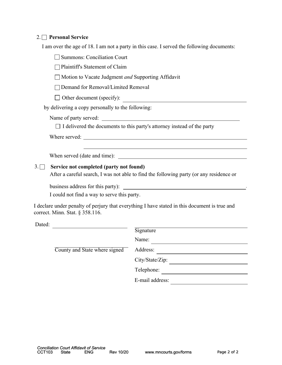 Form CCT103 Download Fillable PDF or Fill Online Conciliation Court ...
