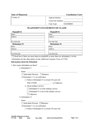 Form CCT102 Plaintiff&#039;s Statement of Claim - Minnesota