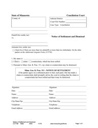 Form CCT108 &quot;Notice of Settlement and Dismissal&quot; - Minnesota