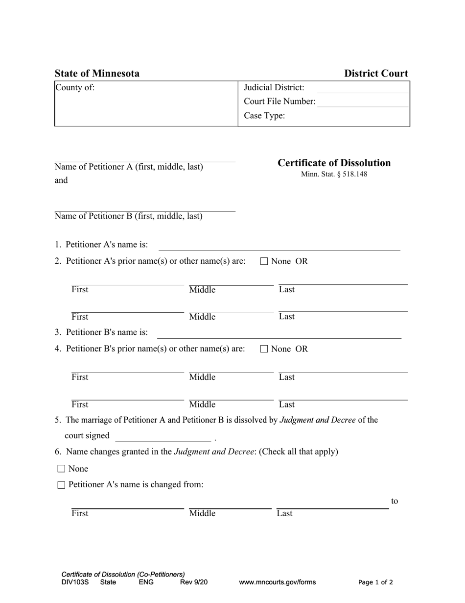 Form DIV103S Download Fillable PDF or Fill Online Certificate of ...