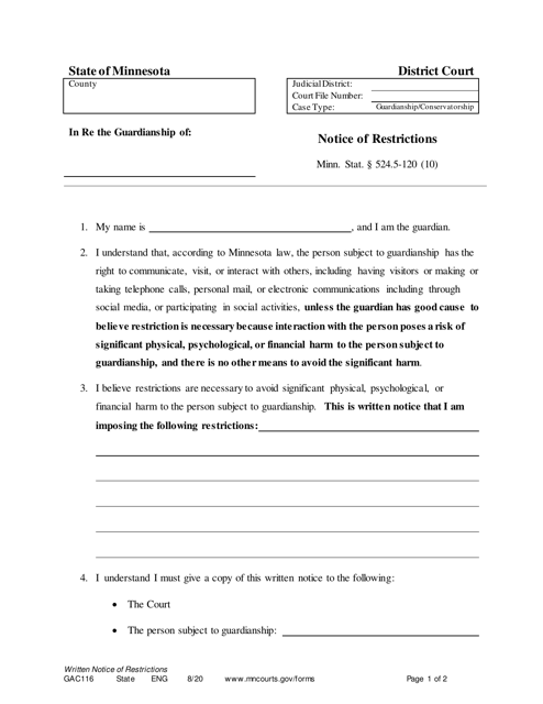 Form GAC116  Printable Pdf