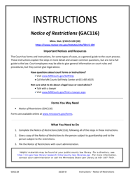 Document preview: Instructions for Form GAC116 Notice of Restrictions - Minnesota