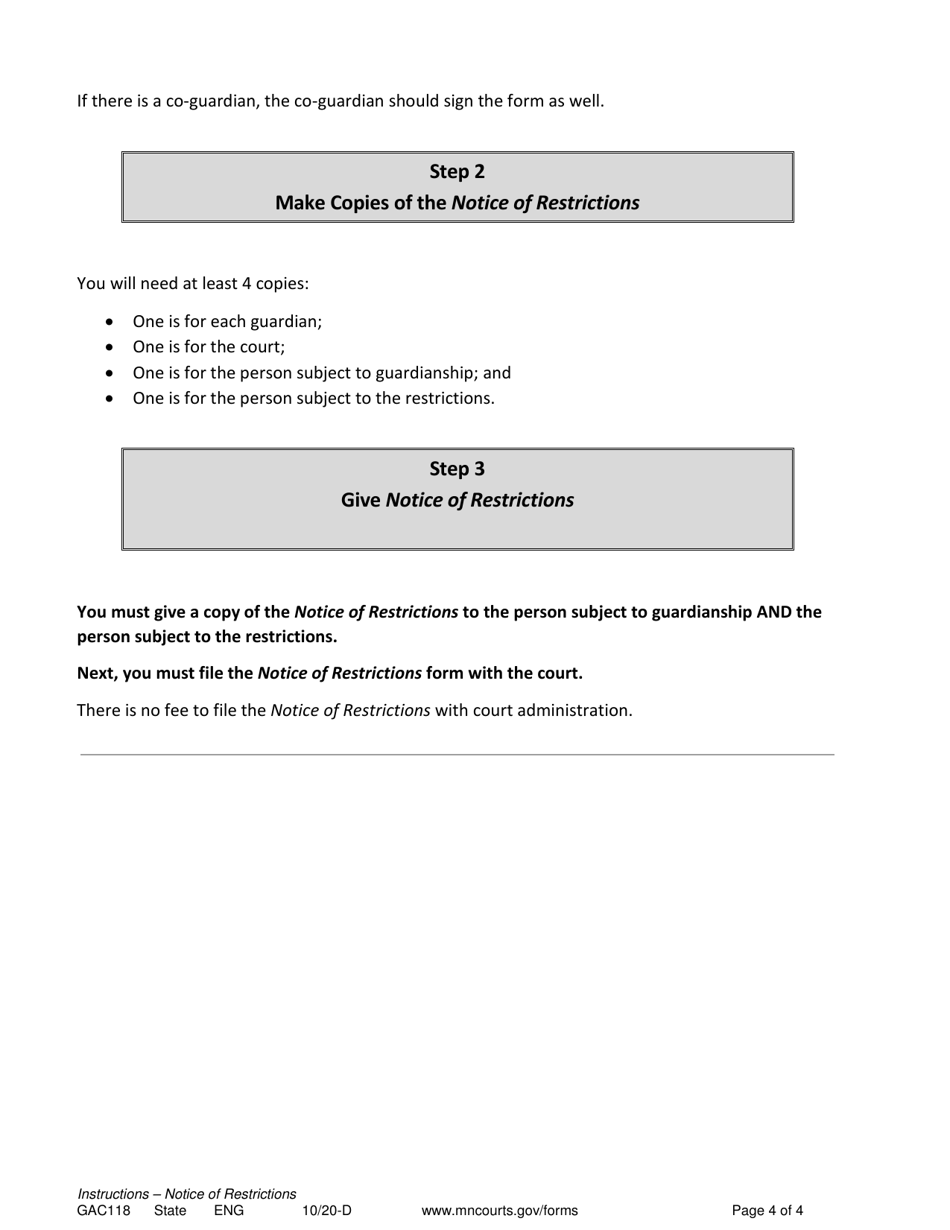 Instructions for Form GAC116 Notice of Restrictions - Minnesota, Page 4