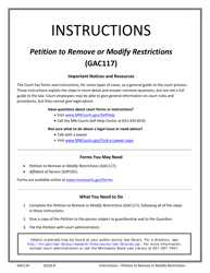 Document preview: Instructions for Form GAC117 Petition to Remove or Modify Restrictions - Minnesota