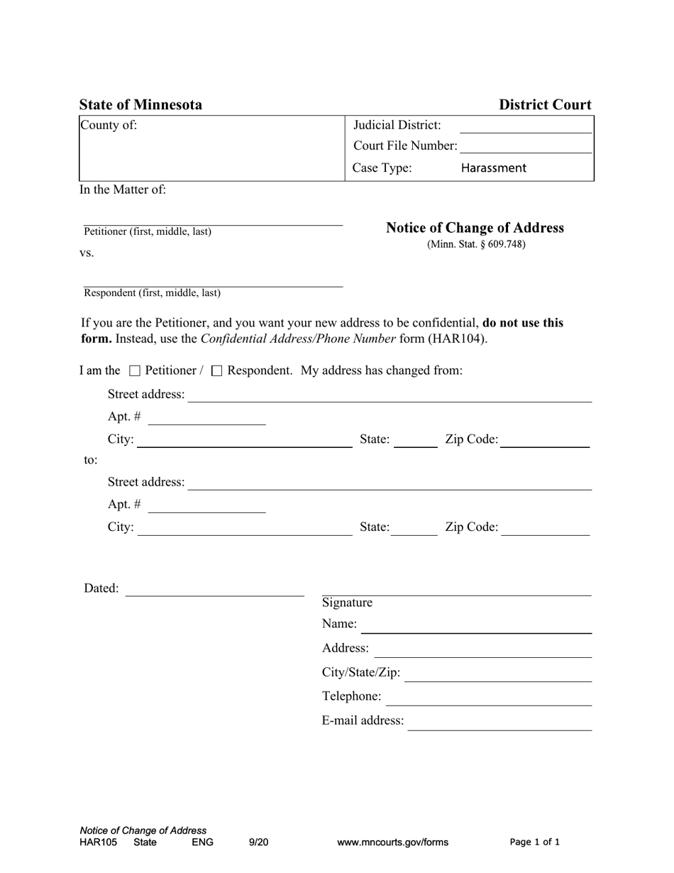 Form HAR105 Fill Out, Sign Online and Download Fillable PDF