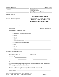 Form PRO1202 Petition for Formal Probate of Will and for Formal Appointment of Personal Representative - Minnesota