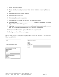 Form PRO1202 Petition for Formal Probate of Will and for Formal Appointment of Personal Representative - Minnesota, Page 7