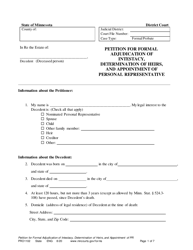 Document preview: Form PRO1102 Petition for Formal Adjudication of Intestacy, Determination of Heirs, and Appointment of Personal Representative - Minnesota