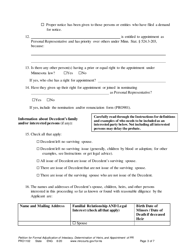 Form PRO1102 Petition for Formal Adjudication of Intestacy, Determination of Heirs, and Appointment of Personal Representative - Minnesota, Page 3