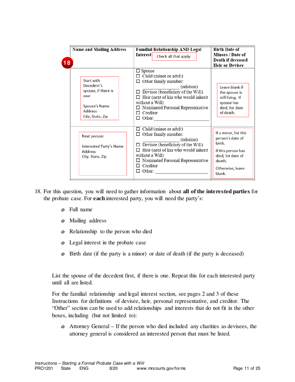 Form PRO1201 Instructions - Starting a Case: Formal Probate With a Will - Minnesota, Page 11