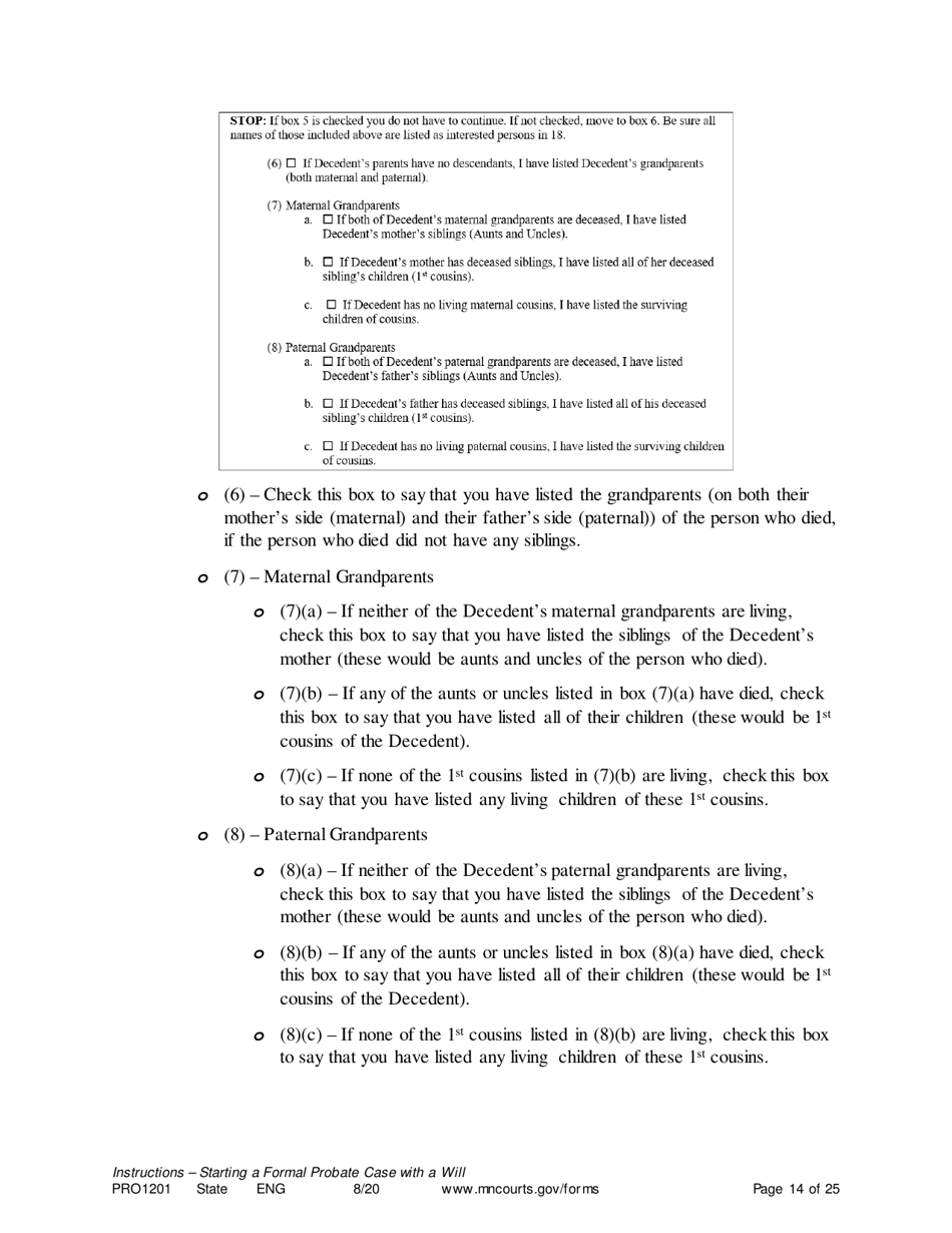 Form PRO1201 Instructions - Starting a Case: Formal Probate With a Will - Minnesota, Page 14