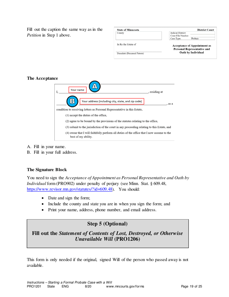 Form PRO1201 Instructions - Starting a Case: Formal Probate With a Will - Minnesota, Page 19