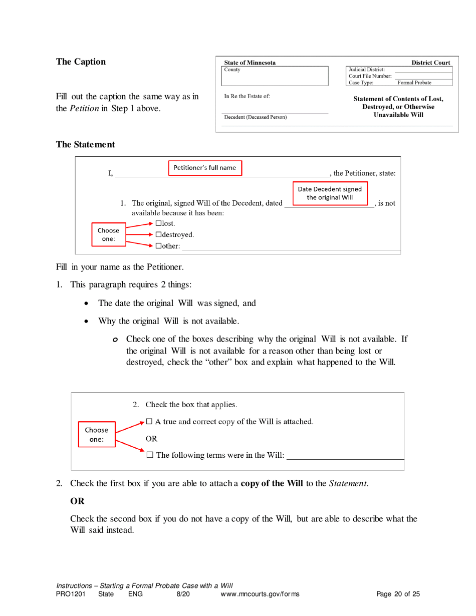 Form PRO1201 Instructions - Starting a Case: Formal Probate With a Will - Minnesota, Page 20