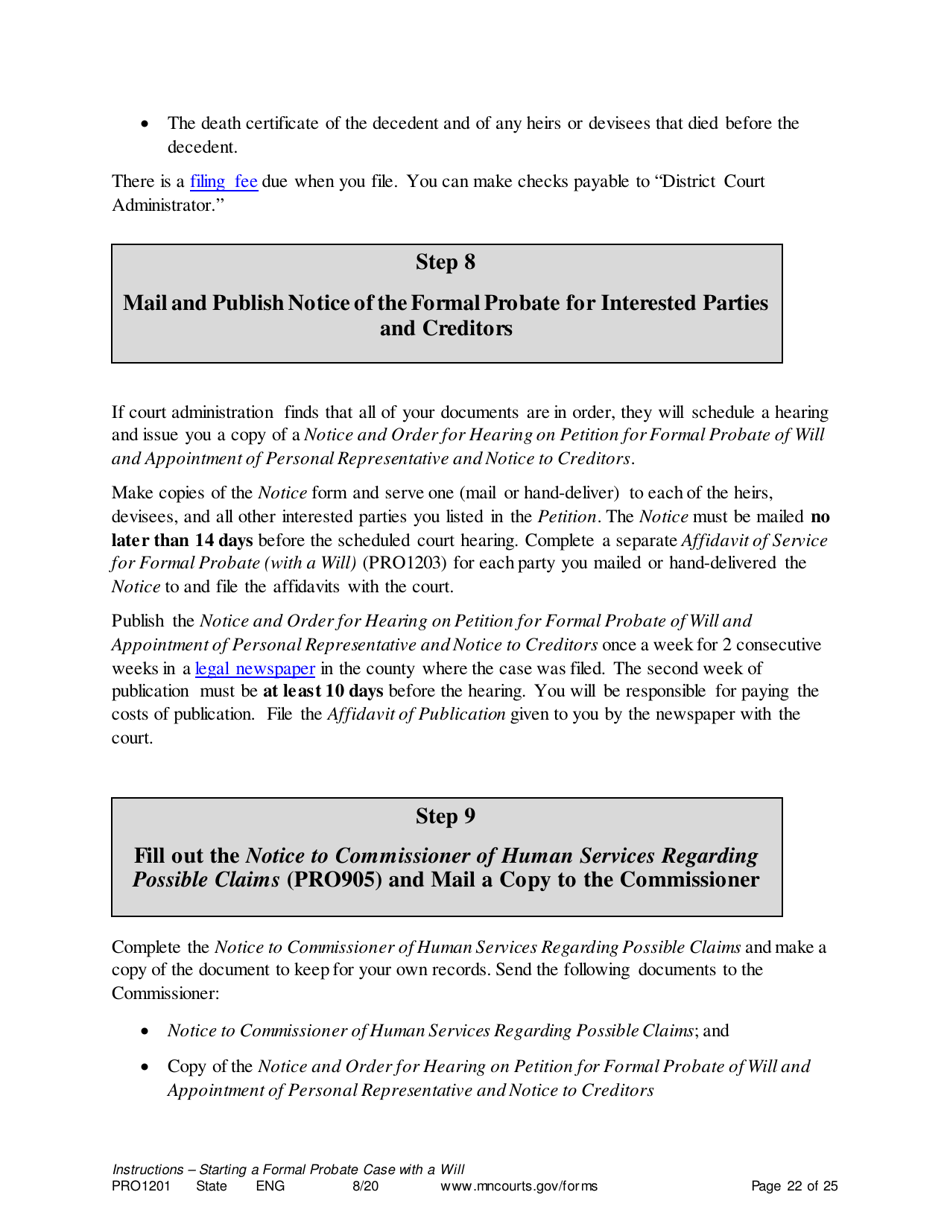 Form PRO1201 Instructions - Starting a Case: Formal Probate With a Will - Minnesota, Page 22
