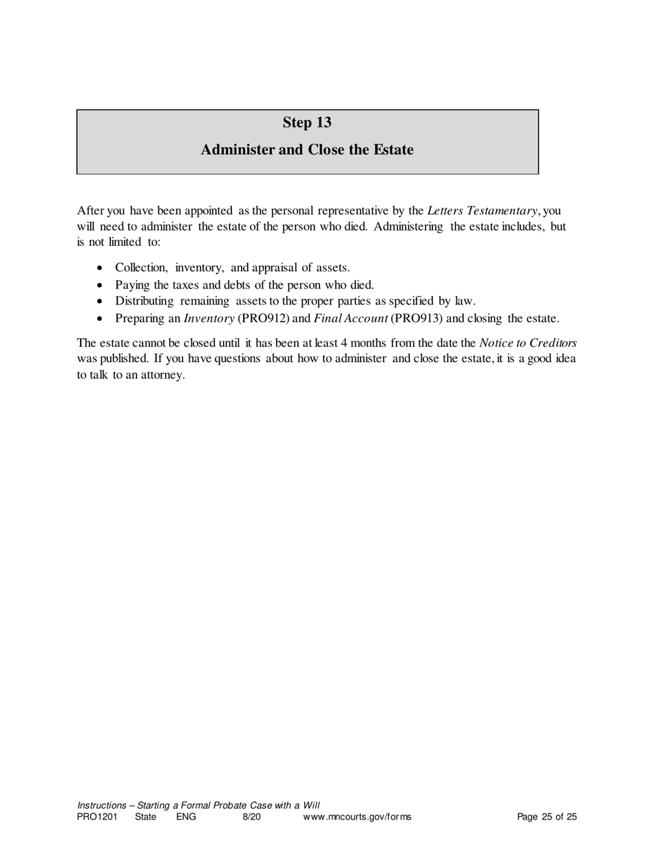 Form PRO1201 Instructions - Starting a Case: Formal Probate With a Will - Minnesota, Page 25