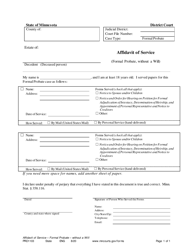 Document preview: Form PRO1103 Affidavit of Service (Formal Probate, Without a Will) - Minnesota
