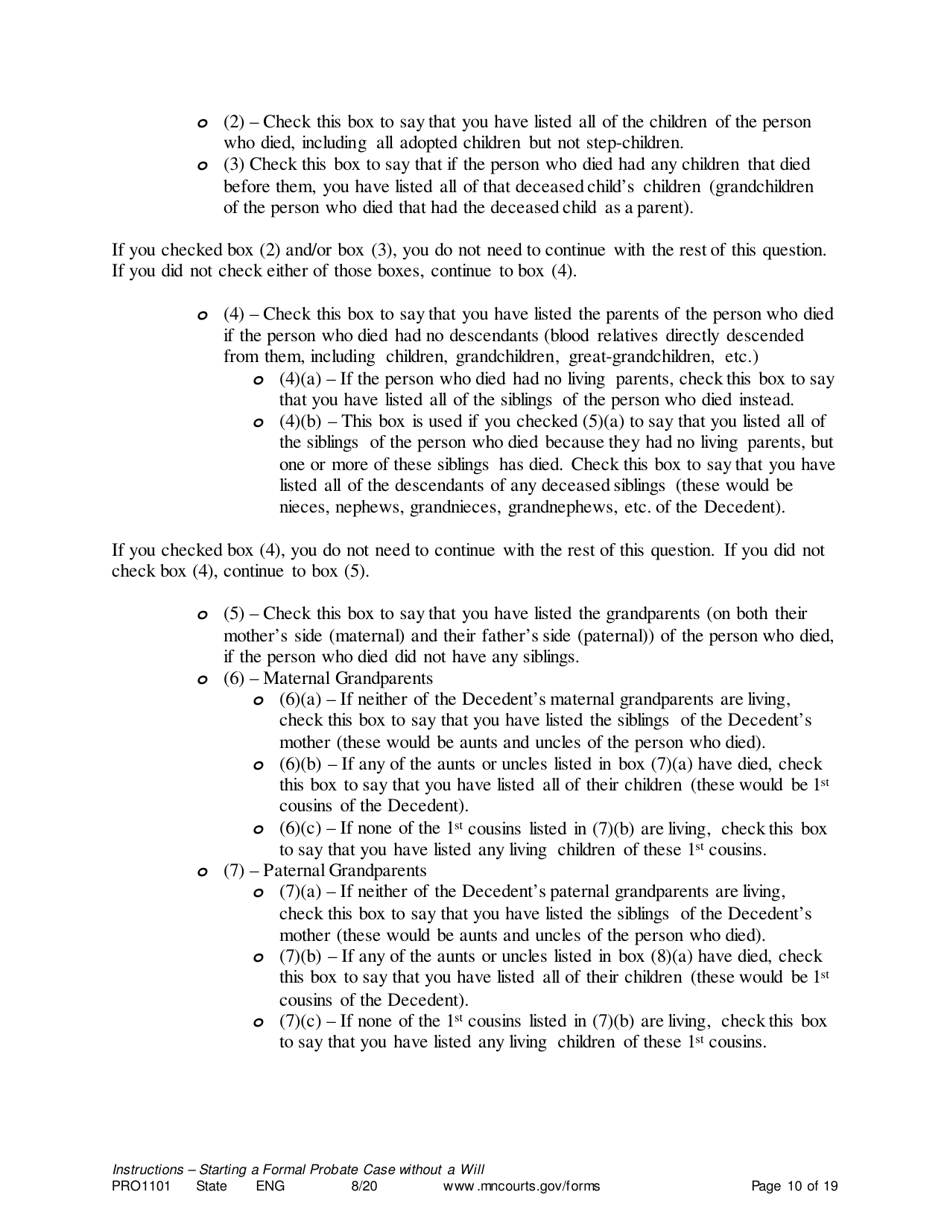 Form PRO1101 Instructions - Starting a Case: Formal Probate Without a Will - Minnesota, Page 10