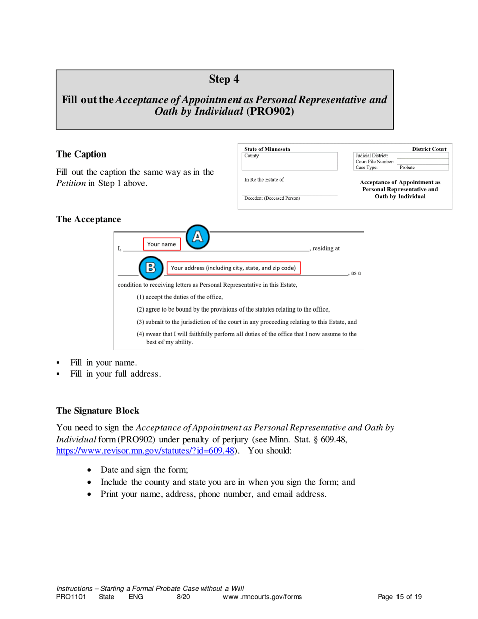 Form PRO1101 Instructions - Starting a Case: Formal Probate Without a Will - Minnesota, Page 15