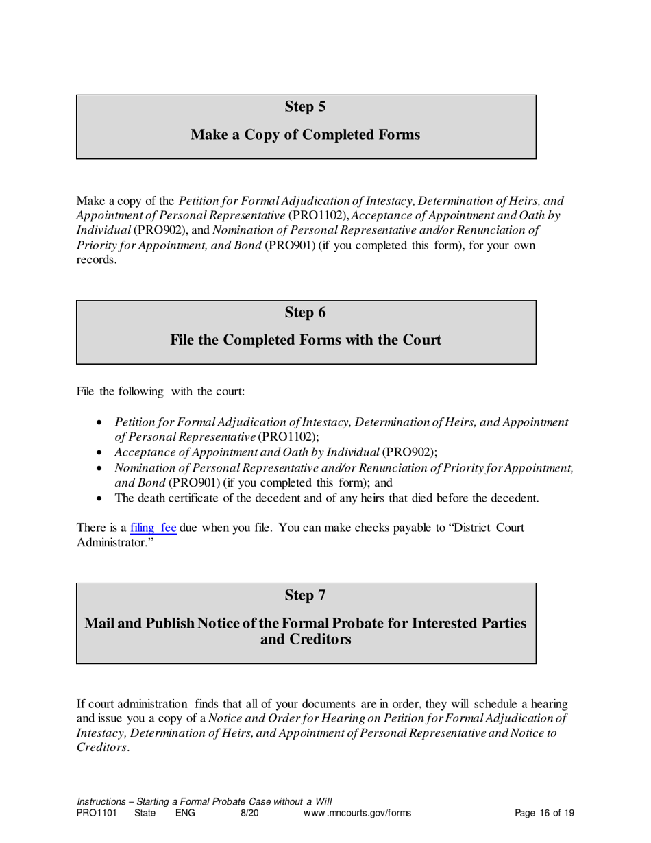 Form PRO1101 Instructions - Starting a Case: Formal Probate Without a Will - Minnesota, Page 16