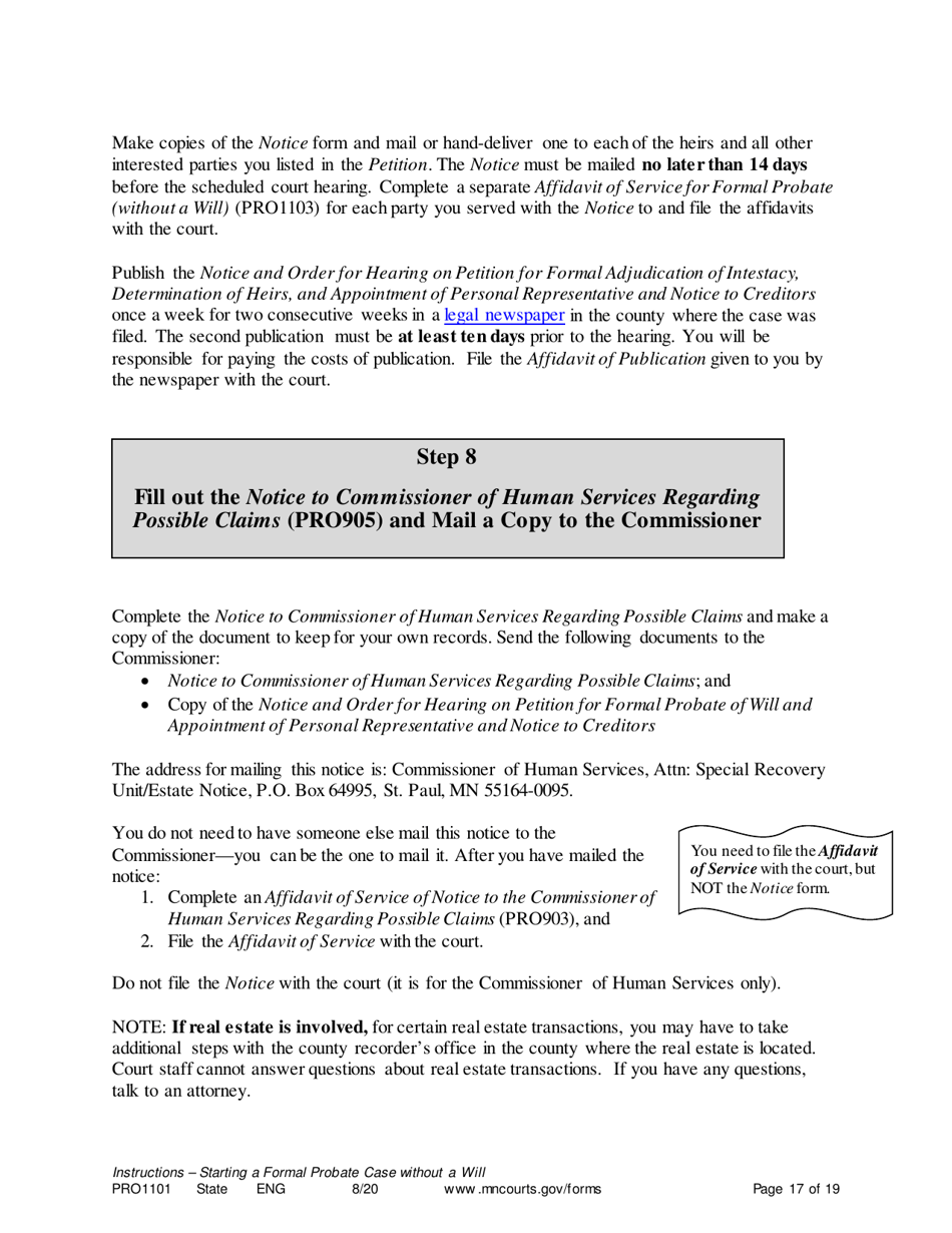 Form PRO1101 Instructions - Starting a Case: Formal Probate Without a Will - Minnesota, Page 17