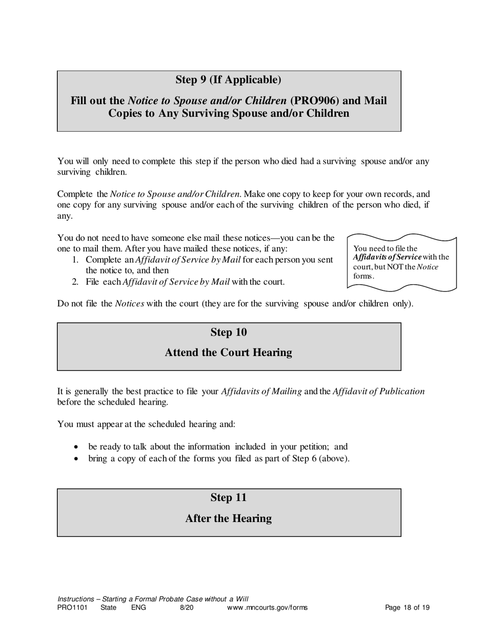 Form PRO1101 Instructions - Starting a Case: Formal Probate Without a Will - Minnesota, Page 18
