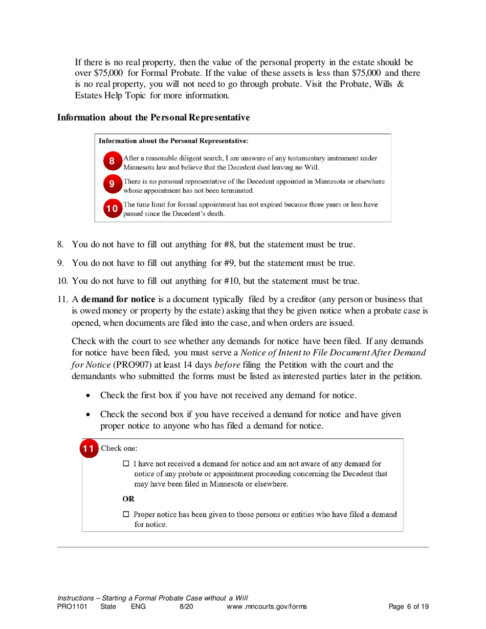 Form PRO1101 Instructions - Starting a Case: Formal Probate Without a Will - Minnesota, Page 6