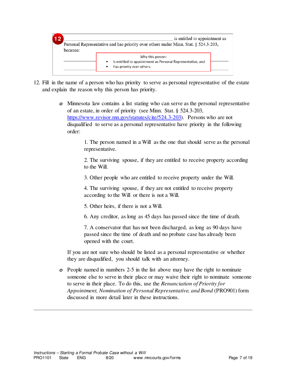 Form PRO1101 Instructions - Starting a Case: Formal Probate Without a Will - Minnesota, Page 7