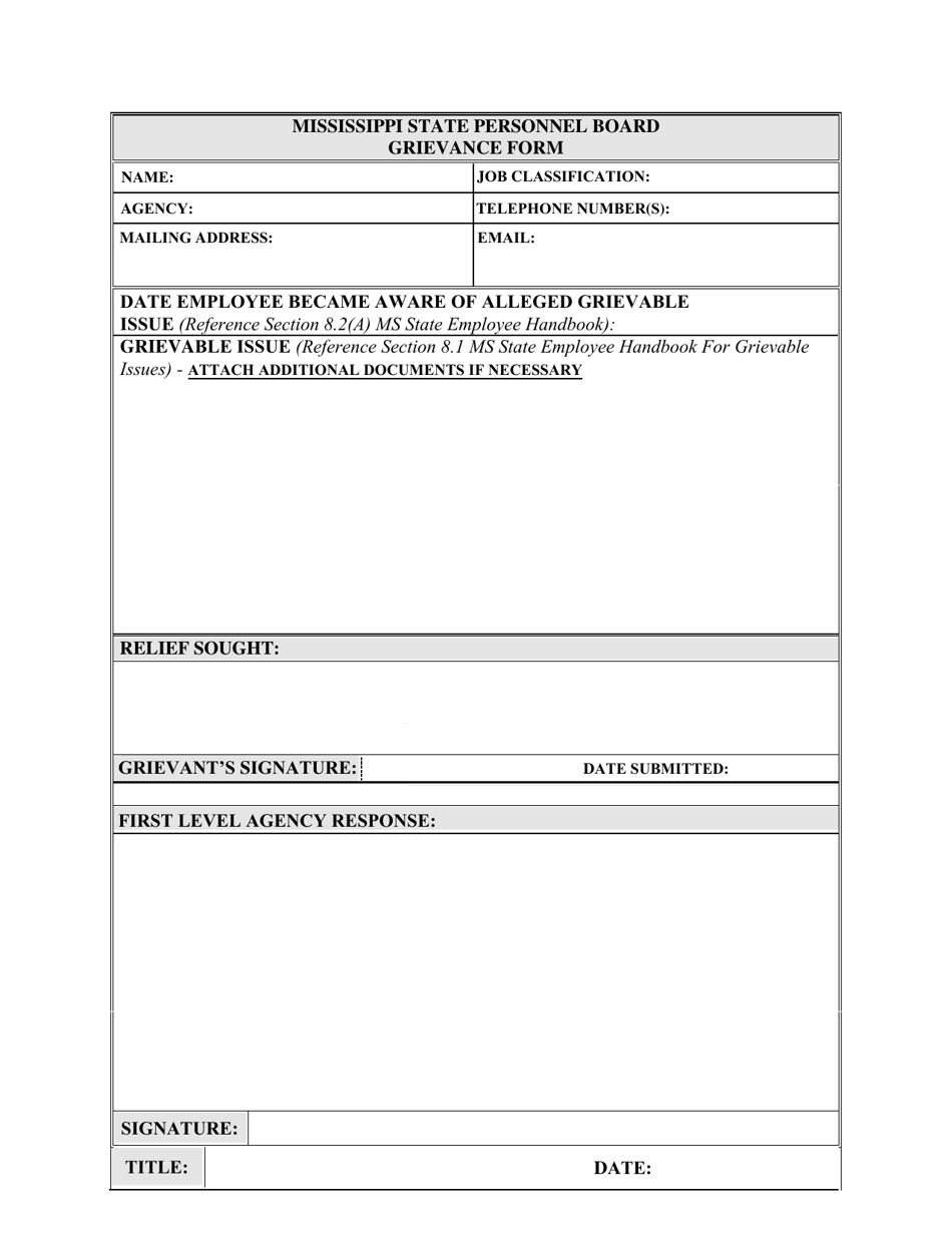 Grievance Form - Mississippi, Page 1