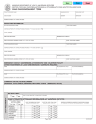 Form MO580-2994 &quot;Child Care Enrollment Form&quot; - Missouri